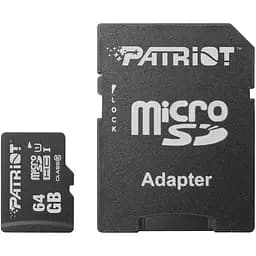 Карта памяти Patriot LX microSDHC 64GB UHS-I Class 10 + SD адаптер (PSF64GMCSDXC10) (113849)