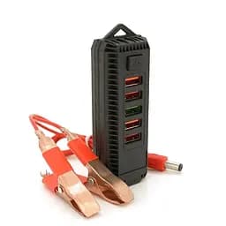 Зарядний пристрій Voltronic ZS112, 4 USB 2.0+USB 3.0, ліхтарик, з крокодилами живлення 12В