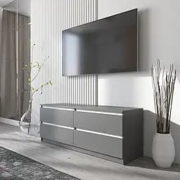 Тумба під телевізор Vays R-6 Антрацит-Білі планки, 4 шухляди без ручок, ЛДСП, 140×40×53 см