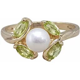 Золотое кольцо с жемчугом и хризолитом. 202269 19