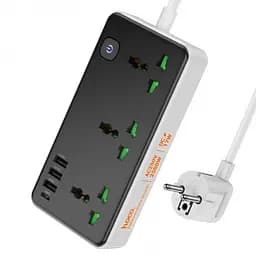 Мережевий зарядний пристрій подовжувач HOCO AC7A STORM 3 USB/Type-C 3 розетки 1.5m Чорний - мініатюра 2