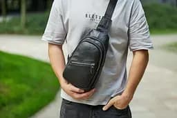 Чоловіча нагрудна сумка бананка зі шкіри на плечі 31х17х9 Tiding Bag 79906 чорна 17 см - мініатюра 6