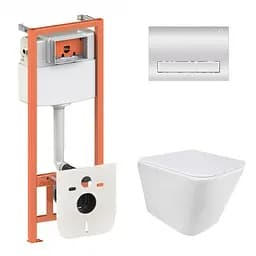 Набор: Qtap Tern Ultra Quiet унитаз подвесной QT1733052EUQW + Nest комплект инсталляции 4в1 (линейная клавиша Chrome) QT0133M425 + QT0111M08381CRM