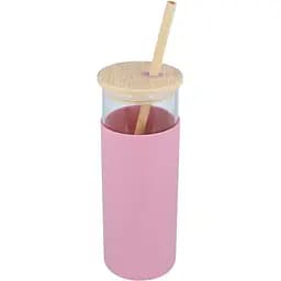 Скляна пляшка OldBro Tumbler з бамбуковою трубочкою Pink 550 мл
