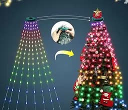 Гірлянда кольорова RGB світлодіодна LED кінський хвіст з кільцем на ялинку USB з пультом ДУ 2 метри 10 ниток - мініатюра 5