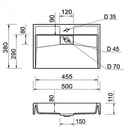 Умивальник накладний Adamant Vision 60 White 600x380x110 мм, штучний камінь 60 см - мініатюра 5