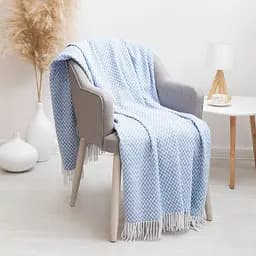 Плед бавовняний Vladi Валенсія Антоніо 140х200 біло-яскраво-блакитний