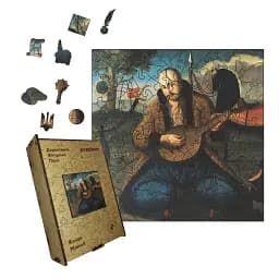 Дерев'яний фігурний пазл Козак Мамай, А4, Дерев'яна коробка 100 елементів