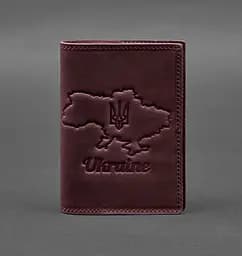 Кожаная обложка для паспорта с картой Украины бордовый Crazy Horse