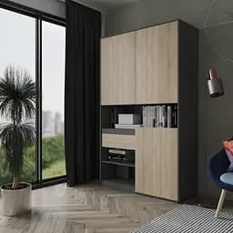 Шкаф для вещей с открытыми полками и выдвижным ящиком BLUM FHRS-1 Антрацит/Дуб Сонома