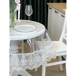 Силіконова скатертина з біло-кавовим мереживом Петек 15 см 260х160 см
