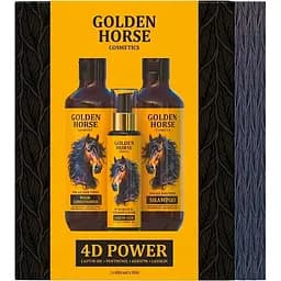 Набір для всіх типів волосся Golden Pharm Golden Horsе 4D Power Шампунь 400 мл + Маска-кондиціонер 400 мл + Олія з кератином Рідкий шовк 100 мл