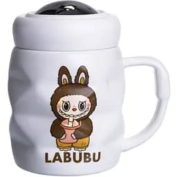 Чашка порцелянова Yiwu Labubu 400 мл з кришкою білий з темно-коричневим Yiwu FM-54C