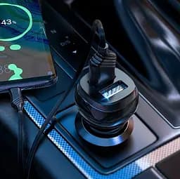 Автомобильное зарядное устройство АЗУ 12-24V HOCO Z-40+ кабель Lighting, 2xUSB, 2.4A, кабель 1м, Black - мініатюра 5