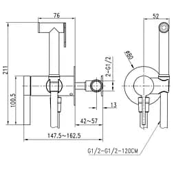Змішувач гігієнічний TOPAZ MODERNO TMD-33106-H78A моноблок з душовим шлангом для ванної кімнати - мініатюра 2