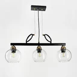 Видовжена люстра Лофт на 3 прозорих плафони | Арт. YQ307/3 AB+BK+CL | Line F