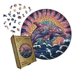 Дерев'яний фігурний пазл Мандала Дельфіна, А2, Дерев'яна коробка 300+ елементів