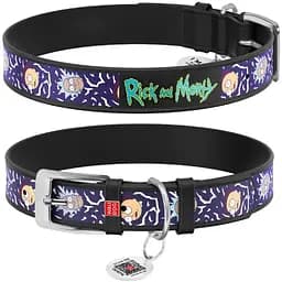 Ошейник для собак Waudog Design кожаный с QR паспортом рисунок Год и Морти 2 L