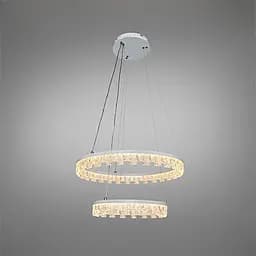 Стильна підвісна LED-люстра для залу Diasha MD78201/600+400WH, біла, 2 кільця, 82 W, акриловий декор
