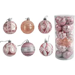Набір новорічних прикрас 24 іграшки на ялинку з малюнками, рожевого кольору (160826)