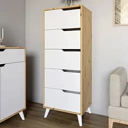 Комод высокий с белыми ножками М-ЗОН Борн 500 Дуб Артизан/Нимфея Альба белый (MZN-031103)