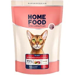 Сухой корм для стерилизованных кошек и кастрированных котов Home Food Adult с утиным филе и грушей 1.6 кг