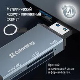 Зчитувач флеш-карт ColorWay USB 2.0/USB-C to CF/SD/MicroSD (CW-CR-01) - мініатюра 8
