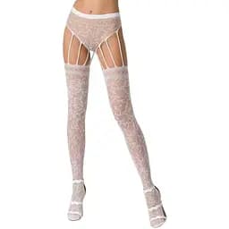 Еротичні колготки-бодістокінг Passion S003 white імітація мереживних панчох та трусиків S/M/L