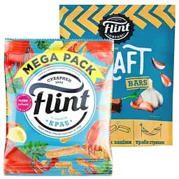 Набор: Сухарики Flint Пшенично-ржаные со вкусом краба 100 г + Гренки ржано-пшеничные Flint Craft Bars Чеснок 80 г