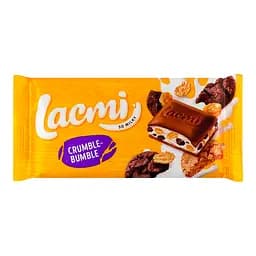 Уценка. Шоколад Roshen Lacmi Crumble-Bumble молочный с молочной начинкой, кукурузными хлопьями и печеньем 90 г