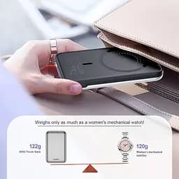 УМБ Choetech Magnetic Wireless 5000mAh USB-A,USB-C In/Out B655 mini silver - мініатюра 6