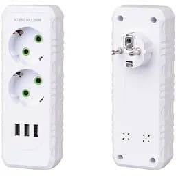 Розетка двійник із заземленням Voltronic F-102 White, 2 розетки+3USB (1А), 2500W, 10A, 110-250V