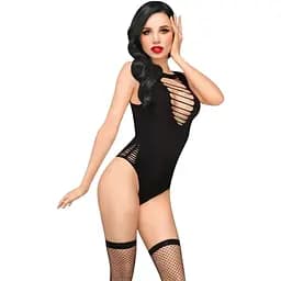 Боди Penthouse Hotter Than Hell Black непрозрачное вырезы декольте имитация шнуровки чулки XL