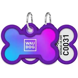 Адресник для собак і котів Waudog Smart ID з QR паспортом Градієнт фіолетовий 4х2.8 см