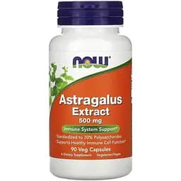 Натуральна добавка NOW Astragalus Extract 500 mg, 90 вегакапсул