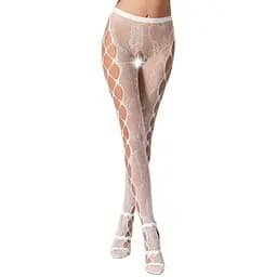 Еротичні колготки-бодістокінг Passion S008 white ажурні колготки з вирізом та лампасами-сіткою S/M/L