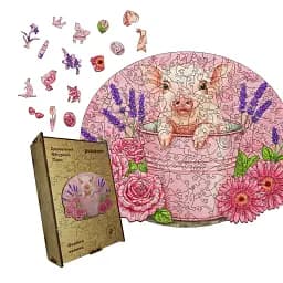 Дерев'яний фігурний пазл Охайна Свинка, А2, Картонна коробка 300+ елементів