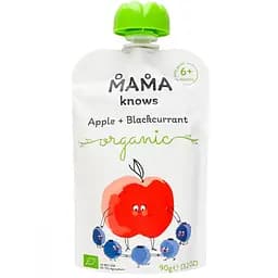 Пюре Mama knows Яблоко и черная смородина, без сахара, 90 г (922340)