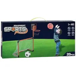 Футбольні ворота MR 1525 2в1 з баскетбольним кільцем, м’ячами, насосом і сітками, червоні