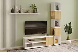 Тумба під телевізор Flamecame відкрита з полицями з ДСП II FL-03 Білий/Аппалачі