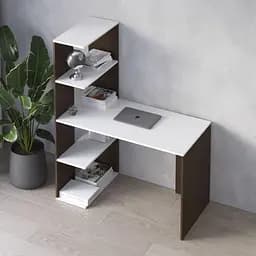 Комп’ютерний стіл Vays M-16 Венге Темний-Білий, письмовий з боковим стелажем зліва, ЛДСП, 120×60×148 см - для дому, навчання, офісу