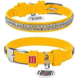 Нашийник для собак Waudog Glamour шкіряний з QR паспортом, з прикрасою Полотно стрази, XS, Ш 9 мм, Дов 19-25 см (4823089318714)