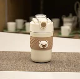 Термос дитячий  «Cute Bear» поїлка з трубочкою нержавіюча сталь 420 мл Бежево-коричневий - мініатюра 6