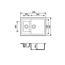 Кухонна мийка Adamant DUPLEX чорна 610x495x200 мм, з додатковою чашею 61 см - мініатюра 3
