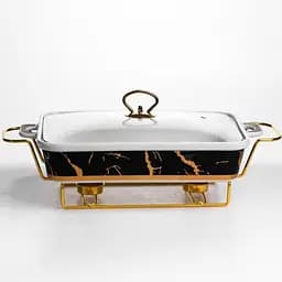 Мармітниця порцелянова Yiwu Black Marble 2 л 40х22.5х15.5 см марміт на підставці для перших страв ML438-15 - мініатюра 5