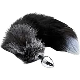 Металева анальна пробка Лісий хвіст Alive Black And White Fox Tail M діаметр 3.4 см