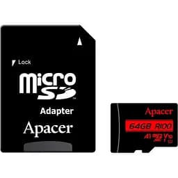 Карта памяти Apacer MicroSDXC R100 64GB Class 10 UHS-I/U1 + SD адаптер (AP64GMCSX10UB-R) (139259)