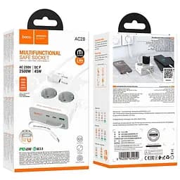 Подовжувач мережевий Hoco Descanso 2-socket PD with telescopic Type-C cable desktop charger AC28 1USB/2Type-C, 45W/3A - мініатюра 2