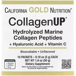 Морской гидролизованный Коллаген + Гиалуроновая кислота + Витамин C California Gold Nutrition 10 шт x 5 г