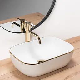 Умивальник Rea Belinda gold edge накладний білий/золотий REA-U8736, Білий - мініатюра 2